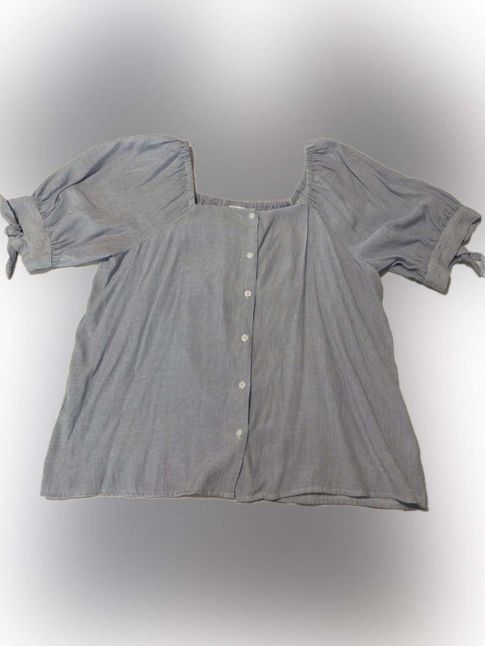 LC Lauren Conrad Women’s Blue & White Striped Button Shirt with Cute Tie Sleeves